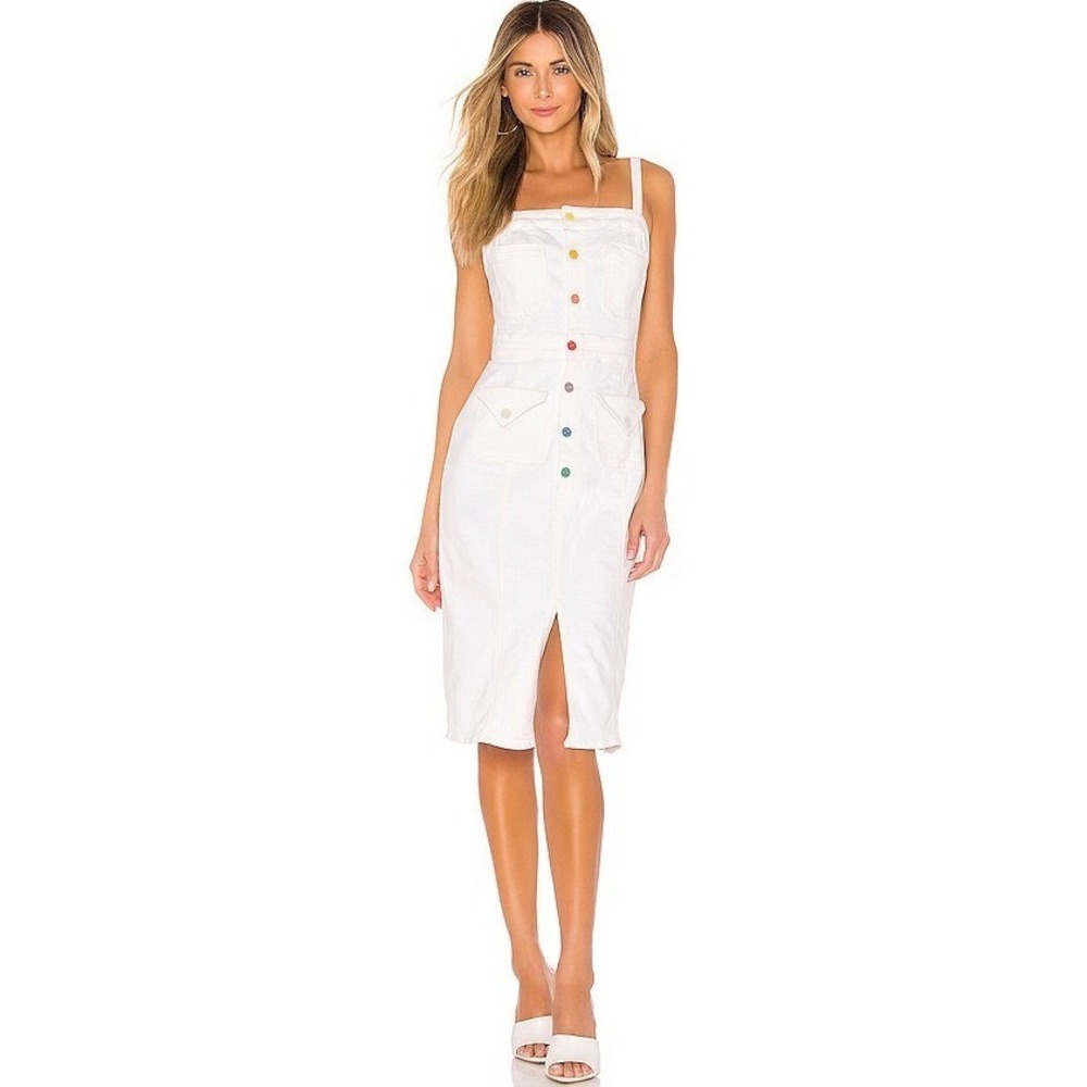 MOTHER Denim To The Point Dress White Rainbow Buttons Medium